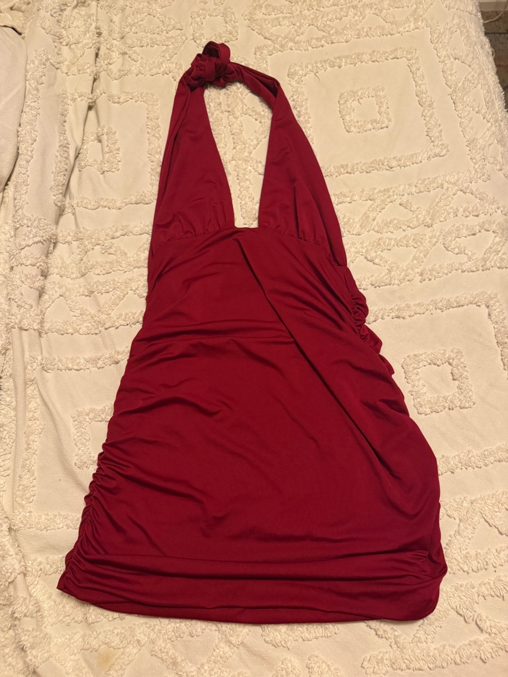 SHEIN Burgundy Halter Ruched Bodycon Dress